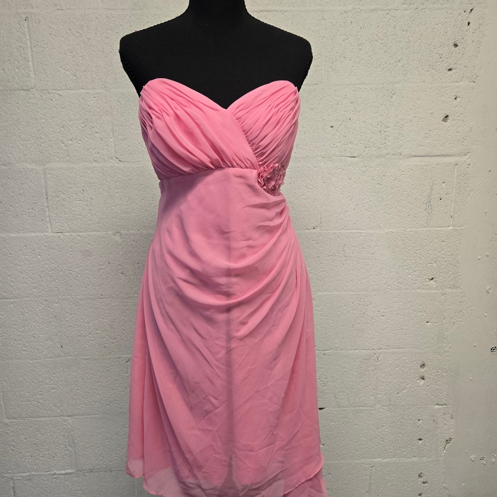 Jordan Pink Chiffon Strapless Sweetheart Floral Cocktail Bridesmaid Dress 10